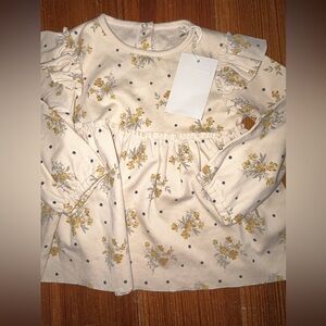 Girls' Cream Floral Ruffle Long-Sleeve Top
